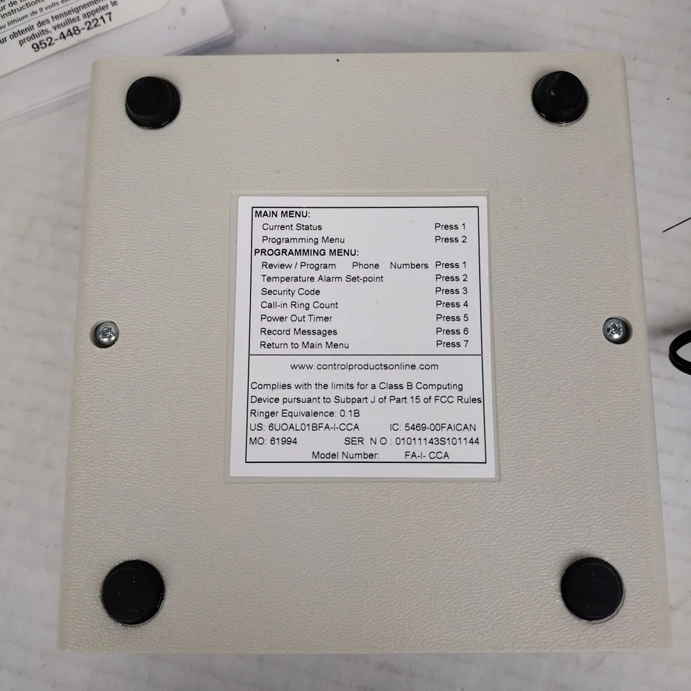 Emerson Intermediate Freeze Alarm Dialer • Base Unit w/Power Supply & Sensor